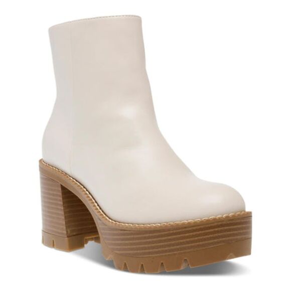 WILD PAIR Womens Bone Ivory 1-1/2" Platform Margoee Toe Block Heel Booties 10 M - Picture 1 of 1